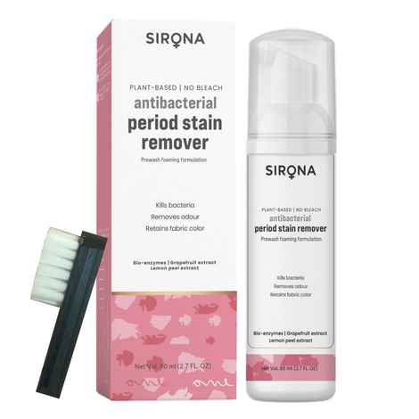 Buy Sirona Antibacterial Period Stain Remover with Mini Laundry Brush - 80 ml | No-Bleach Foaming Formula | Effective on Old and New Bloodstains | No Harsh Chemicals | Works on All Fabrics - Purplle
