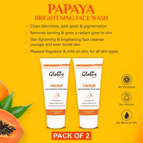 Buy Globus Naturals Papaya Brightening Face Wash, 100Gm (Pack Of 2) - Purplle