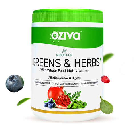 Buy OZiva Superfood Greens & Herbs (Supergreens Powder with Alkalizing Greens & Herbs like Chollera, Spirulina, Amla,Triphala), for Better Digestion, Detox & Skin, 250g - Purplle