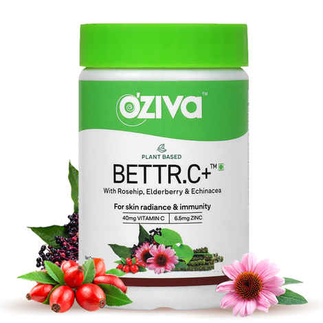 OZiva Bettr.C+ (Plant-Based Vitamin C with Zinc, Rosehip, ElderBerry & Echinacea) for Skin Radiance & Immunity, Vitamin C & Zinc. 60 veg capsules