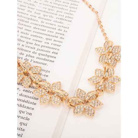 Buy Lilly & Sparkle Alloy Gold Toned Diamond Studded Flower Design Statement Necklace For Women - Purplle