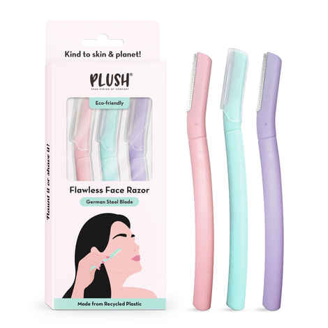 Buy Plush Flawless & Reusable Face & Eyebrow Razor for Women – Pack of 3 | Also for Upperlips, Forehead, Sideburns and Eyebrow | Painless and Instant Hair Removal at Home - Purplle