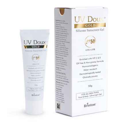 Buy Brinton Uv Doux Gold Silicone Water Resistant And Non-Greasy Sunscreen Gel Spf 50 Pa+++, Oil-Free, Sun Protection Against Uva/Uvb Rays|For All Skin Types (50 g) - Purplle