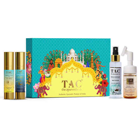 TAC - The Ayurveda Co. Face Glow Combo Kit with Day Cream for Women, Night Cream for Glowing & Anti Ageing, 10% Niacinamide Face Toner & Vitamin C, E & Hyaluronic Acid Foaming Face Wash
