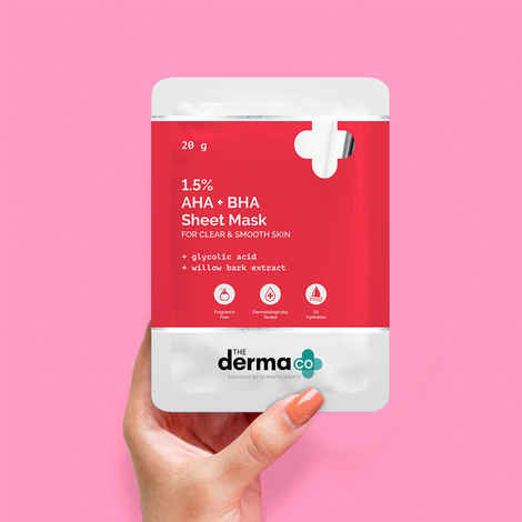 Buy The Derma Co.1.5% AHA + BHA Sheet Mask With Glycolic Acid & Willow Bark for Oily Acne Prone Skin- 20 g - Purplle