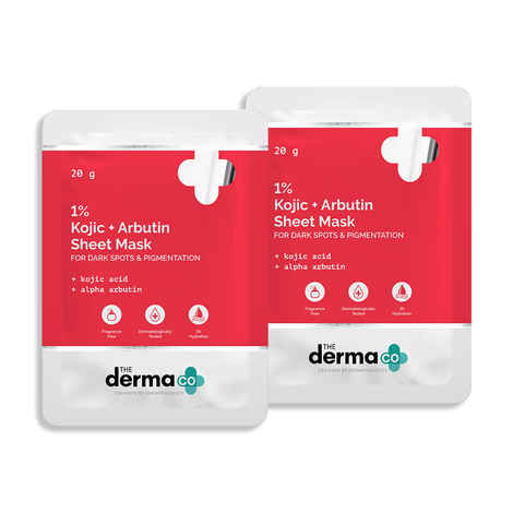 The Derma co.1% Kojic Acid + Arbutin Face Serum Sheet Mask with Kojic Acid & Alpha Arbutin for Glowing Skin - Pack of 2