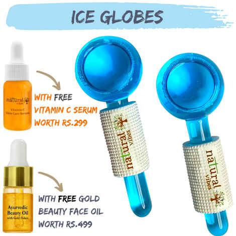 Buy Natural Vibes Ice Globes Facial Tool with FREE Gold Beauty Elixir Oil & Vitamin C Serum for Face, Neck and Under Eye - Purplle