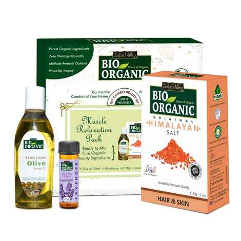 Buy Indus Valley Bio Organic Muscle Relaxation Gift Pack DIY Kit 25 ml+30 gm+5 ml - Purplle