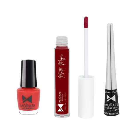Buy Moraze Combo Pack of Nail Polish (Summer), Eyeliner, & Liquid Lipstick (Angle Face Devil Thought) - Purplle
