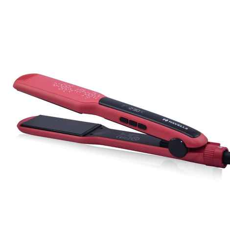 Havells HS4121 Wide Plate hair straightener With Digital Display & Adjustable temperature, Heats Up Fast ( Red)
