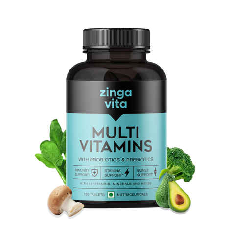 Buy Zingavita Multivitamin Tablets for Men & Women - 120 count, With Probiotics & Prebiotics, 100% RDA Vitamin C, E, Zinc & Biotin, Enhances Energy, Stamina, Immunity and Skin - 120 Veg Tablets - Purplle