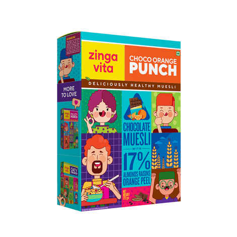 Zingavita Toasted Oats Muesli with 25% Berries, Nuts & Seeds, No Added Sugar, Healthy Breakfast Cereal With Whole Grains, 375g pack