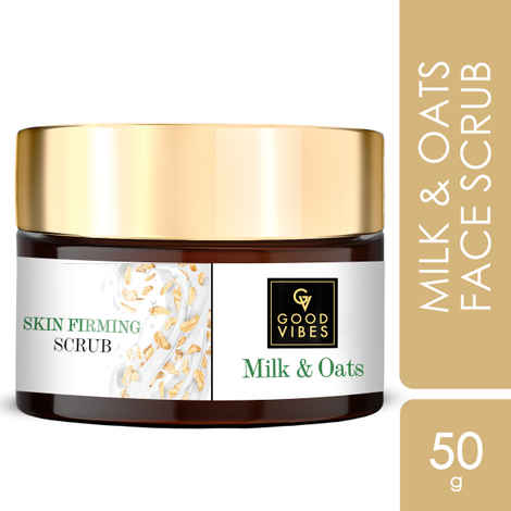 Buy Good Vibes Milk & Oats Skin Firming Scrub | Smoothening, Moisturizing | Vegan, No Parabens, No Sulphates, No Mineral Oil, No Animal Testing (50 g) - Purplle
