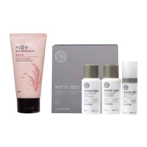 Buy The Face Shop Brightening Experts Kit ( Pack Of 4)| Rice Water Bright Cleansing Foam( 50Ml) To Brighten The Skin + White Seed Brightening Serum (10Ml) With 2% Niacinamide + White Seed Brightening Toner (32Ml) + White Seed Brightening Lotion (32Ml) - Purplle