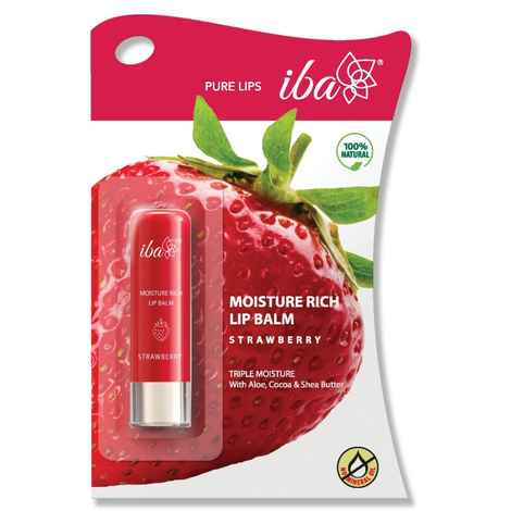 Buy Iba Pure lips Moisture Rich Lip Balm - Strawberry, 4.5 g | For Pigmented, Dry Damaged & Chapped Lips | Enriched with Cocoa Butter, Shea Butter l Glossy Finish| 100% Natural, Vegan & Cruelty-Free - Purplle