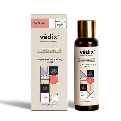 Vedix Customized Ayurvedic Mens Hair Oil for Hair Growth - Vedix Niryath Root Stimulating Hair Oil With Aloe Vera + Licorice + Amla Customized For Dry Scalp & Straight Hair (100 ml)