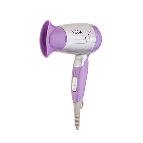 VEGA Galaxy Foldable 1100 Watts Hair Dryer With Heat & Cool Setting And Detachable Nozzle (VHDH-06)  Silver-Purple