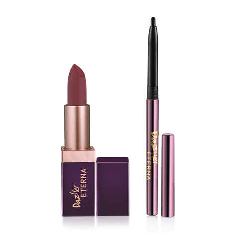 Buy Dazller Eterna Lip Eleganz Lipstick (Matte) 4g + Kajal Supreme Max Herbal 0.35g | Infused with Herbals | Smudge-proof | M1023 (Wood) - Purplle
