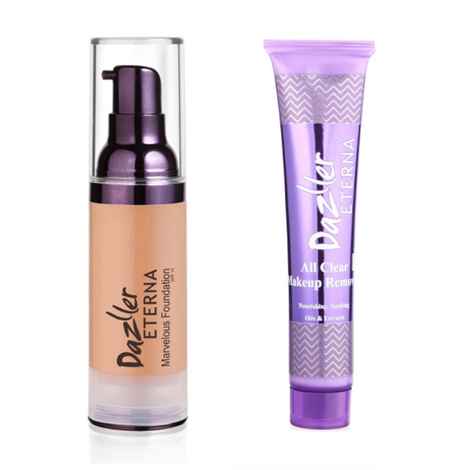 Buy Dazller Eterna Marvellous Foundation 30mL + All Clear Makeup Remover 27mL | Infused with Herbals | Oil Control | Dusky MF1 - Purplle