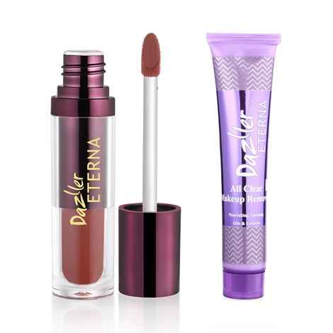 Buy Dazller Eterna Long Stay Lipcolour 4g + All Clear Makeup Remover 27mL | Moisturising | Matte Finish | Smudge-proof | LC120 (Red Earth) - Purplle
