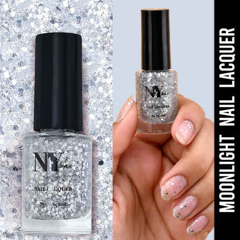 Buy NY Bae Nail Lacquer, Glitter | Shimmer Paint | Chip Resistant Polish | Highly Pigmented | Silver - 5th Avenue Moonlight 15 (6 ml) - Purplle