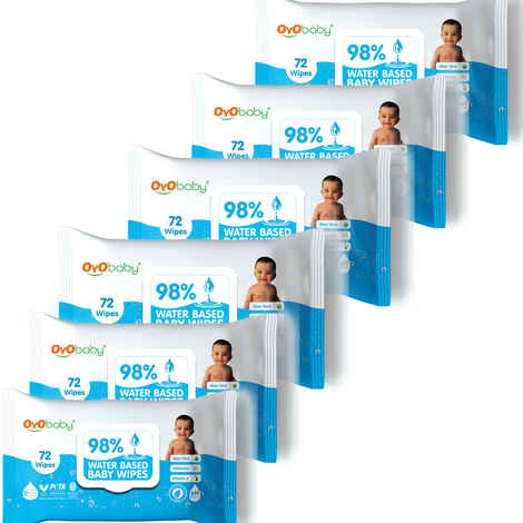 Oyo baby 98% Water Wipes with Aloe Vera and Vitamin E, Calendula Extracts - 72 Wipes (Pack of 6)
