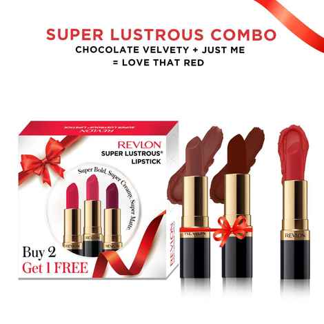 Buy Revlon Super Lustrous Lipstick Buy 2 get 1 Combo (CHOCOLATE VELVETY + JUST ME = LOVE THAT RED) - Purplle