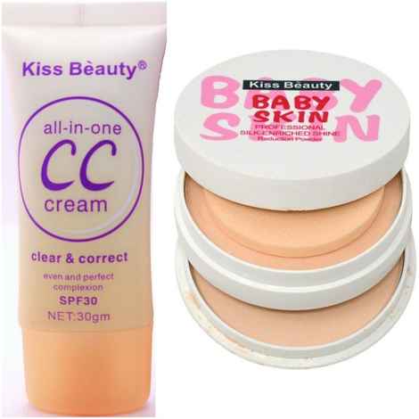Buy Kiss Beauty Pack of CC 3 in 1 Foundation Cream (30 ml)and Baby Skin Compact (20 g) - Purplle