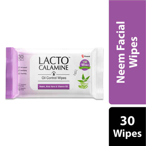 Buy Lacto Calamine Oil Control Wipes with Neem, Vitamin B3 and Aloe Vera – No Parabens Alcohol Free, 30 Wipes - Purplle