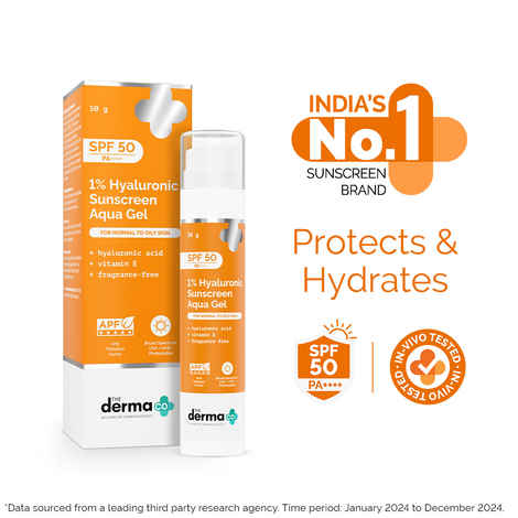 Buy The Derma Co. 1% Hyaluronic Sunscreen Aqua Gel with SPF 50 & PA++++ for Broad Spectrum & Blue Light Protection 50 gm| In-Vivo Tested - Purplle