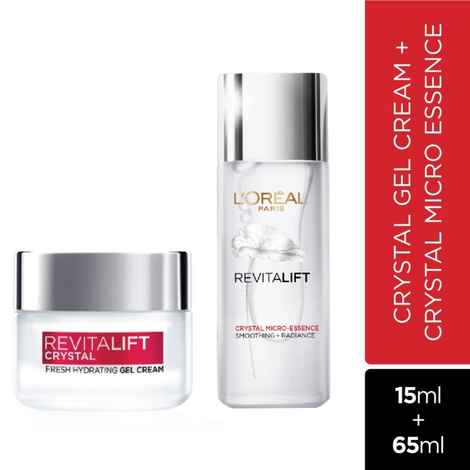 Buy L'Oreal Paris Revitalift Crystal Salicylic Acid Skincare Regime Combo with Crystal Micro-Essence 65 ml + Crystal Gel Cream, 15 ml - Purplle