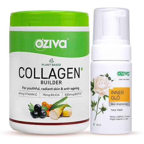 Buy Oziva Glowing Skin Routine (Plant Based Collagen Builder + Inner Glo Skin Brightening Face Wash) 100 ml - Purplle
