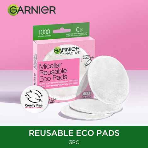Buy Garnier Micellar Reusable Eco Pads, Pack of 3 | Garnier Micellar Reusable Cotton Pads | One Swipe Makeup Remover | For Dull and Sensitive Skin | Removes Makeup gently | Eco-friendly - Purplle