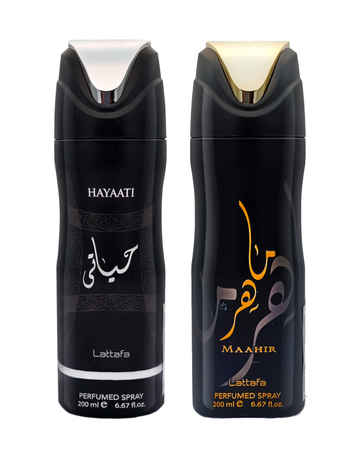 Buy Lattafa Maahir & Hayaati Deodorant Perfumed Body Spray 200ml,each (Pack of 2) - Purplle