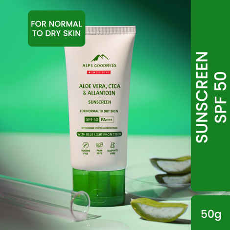 Buy Alps Goodness Blue Light Protection Sunscreen For Normal to Dry Skin SPF 50 PA+++ with Aloe Vera, Cica & Allantoin (50 gm)| Sunscreen SPF 50| Sunscreen for Normal to Dry Skin| Broad Spectrum Protection Sunscreen| PA+++ Sunscreen - Purplle
