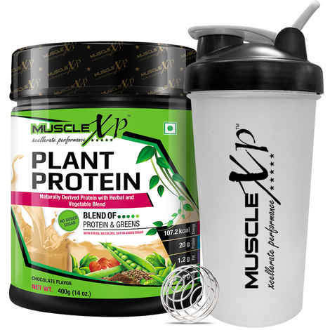 MuscleXP Plant Protein - Natural Protein Powder with Pea Protein, Herbal and Vegetable Blend, 400g (Sugar Free) + Shaker