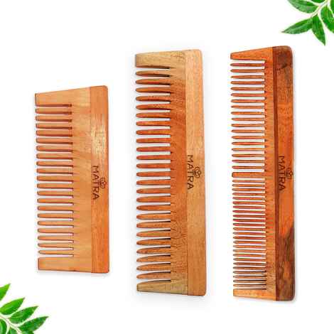 Buy Matra Professional Pure Neem Wood Combs Combo | Neem Comb for Hair Growth, Hairfall, Frizz Control, Anti Dandruff & Hair Styling Comb | Neem Wooden Comb for Women & Men | All Hair Types | Anti-Bacterial & Eco Friendly - Purplle