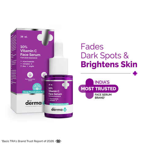 The Derma Co 10% Vitamin C Face Serum with 5% Niacinamide, Powered by Deep Penetration Formula™ | Fades Dark Spots | Reduces Pigmentation | Boosts Collagen | Brightens Skin | All Skin Types | 30 ml
