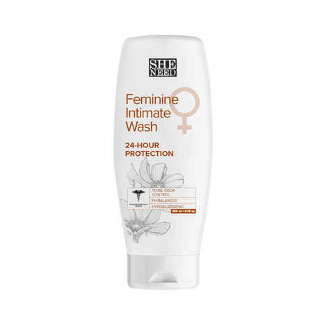 SheNeed 24 Hours Protection Feminine Intimate Wash- Blocks Odour For 24 Hours And Improves Inner Hydration With Ph-3.5. 100% Natural With Vit E, Aloe Vera And Tea Tree Oil - 200 ML
