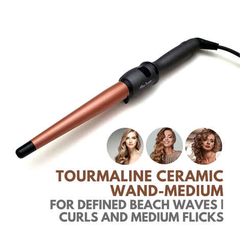 Buy Alan Truman Tourmaline Ceramic Wand - Medium | Bouncy Beach Waves| Minimum Heat Exposure| Ceramic Coated Barrel Ensures Damage Free Waves|Real Professional Temperature Range| Frizz Free, Smooth And Glossy Waves| Extra Long Curling Rod - Purplle