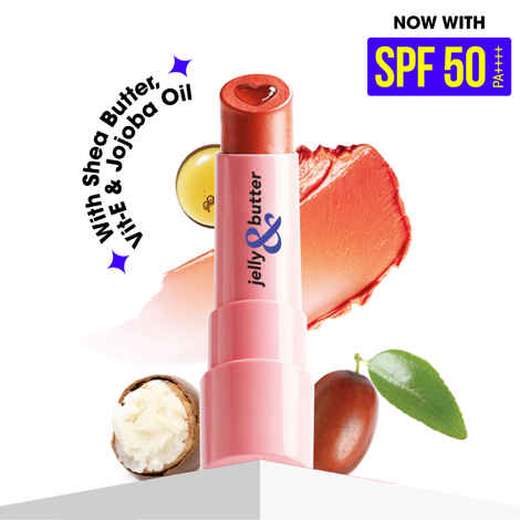 Blue Heaven Jelly & Butter SPF 50 Lip Balm infused with Jojoba Oil, Shea Butter + Vitamin E, smoothens Dry & Chapped Lips, Fades Pigmentation, Soften & Smoothes Plums Lips, Caramel Brown, 3 gm