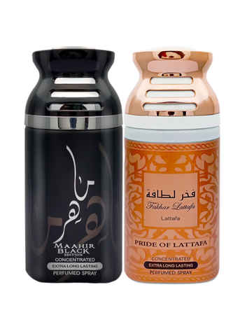 Buy Lattafa Maahir Black & Fakhar Pink Pride of Lattafa Concentrated Deodorant, 250ml Each (pack of 2) - Purplle