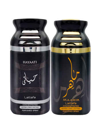 Buy Lattafa Maahir Gold & Hayaati Concentrated Deodorant, 250ml Each (pack of 2) - Purplle