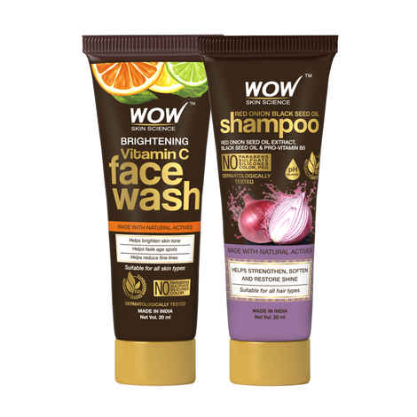 WOW SKIN SCIENCE VITAMIN C FACEWASH TUBE 20ML + WOW SKIN SCIENCE ONION SHAMPOO 20ML