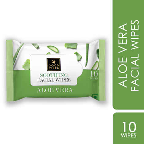 Buy Good Vibes Aloe Vera Soothing Facial Wipes | Moisturizing, Nourishing | Vegan, No Parabens, No Sulphates, No Alcohol, No Mineral Oil (10 Wipes) - Purplle
