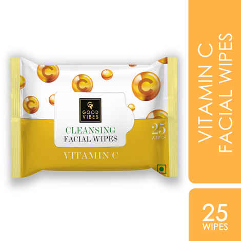 Buy Good Vibes Vitamin C Cleansing Facial Wipes | Refreshing, Rejuvenating | Vegan, No Parabens, No Sulphates, No Alcohol, No Mineral Oil (25 Wipes) - Purplle