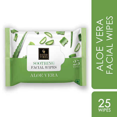 Buy Good Vibes Aloe Vera Soothing Facial Wipes | Vegan, No Parabens, No Sulphates, No Alcohol, No Mineral Oil, No Animal Testing (25 Wipes) - Purplle