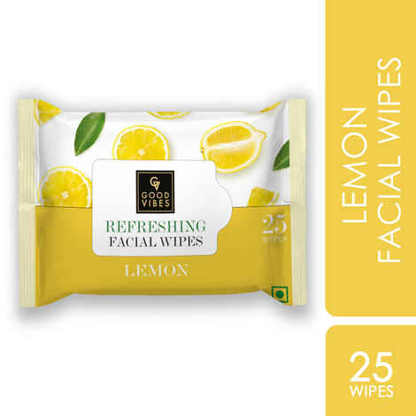 Buy Good Vibes Lemon Refreshing Facial Wipes, Hydrating | Vegan, No Parabens, No Sulphates, No Alcohol, No Mineral Oil, No Animal Testing (25 Wipes) - Purplle