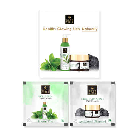 Buy Good Vibes Green Tea Face Wash & Activated Charcoal Mask (8+8 ml) - Purplle