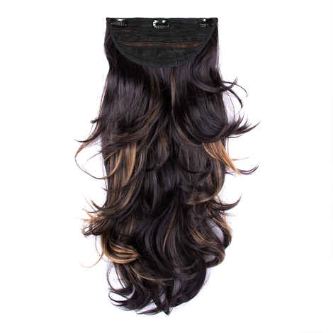 Buy STREAK STREET CLIP-IN 18" OUT CURL DARK BROWN HAIR EXTENSIONS WITH GOLDEN HIGHLIGHTS - Purplle